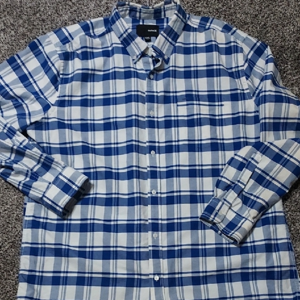 Men's HURLEY Blue and White Casual Button Down Shirt